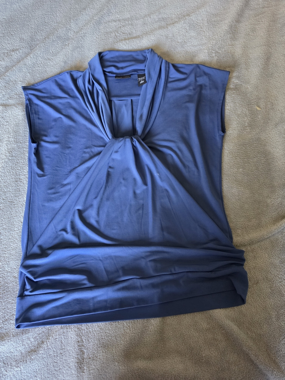 New York & Company Blue Knot-Front Cap-Sleeve Top